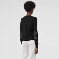 Pull à col ras du cou en laine mérinos avec ornements check - Black