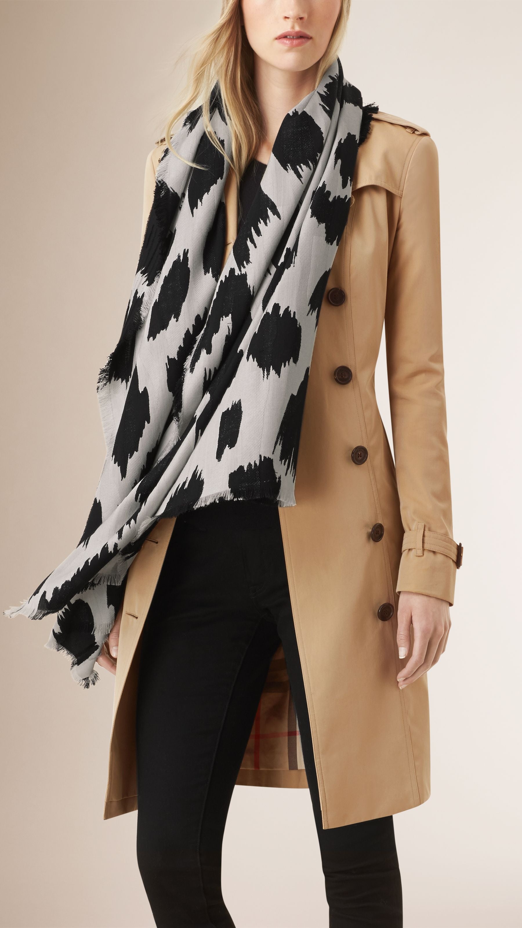 Écharpe Fauve en cachemire laine & soie - Stone & Black