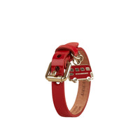 Bracelet en cuir verni avec ornement bus londonien - Parade Red