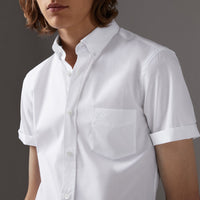 Chemise à manches courtes en popeline de coton extensible - White