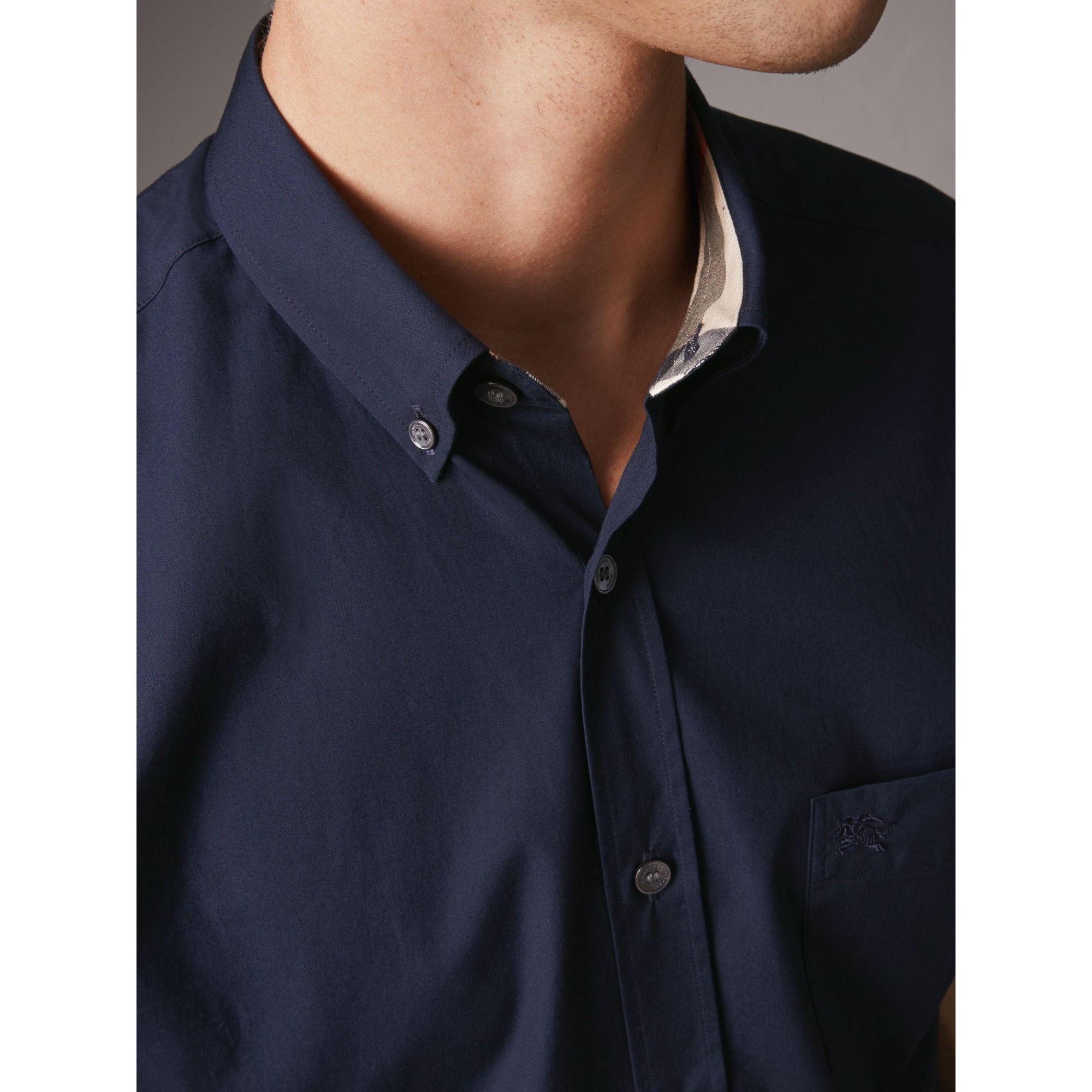 Chemise à manches courtes en popeline de coton extensible - Navy