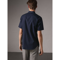 Chemise à manches courtes en popeline de coton extensible - Navy