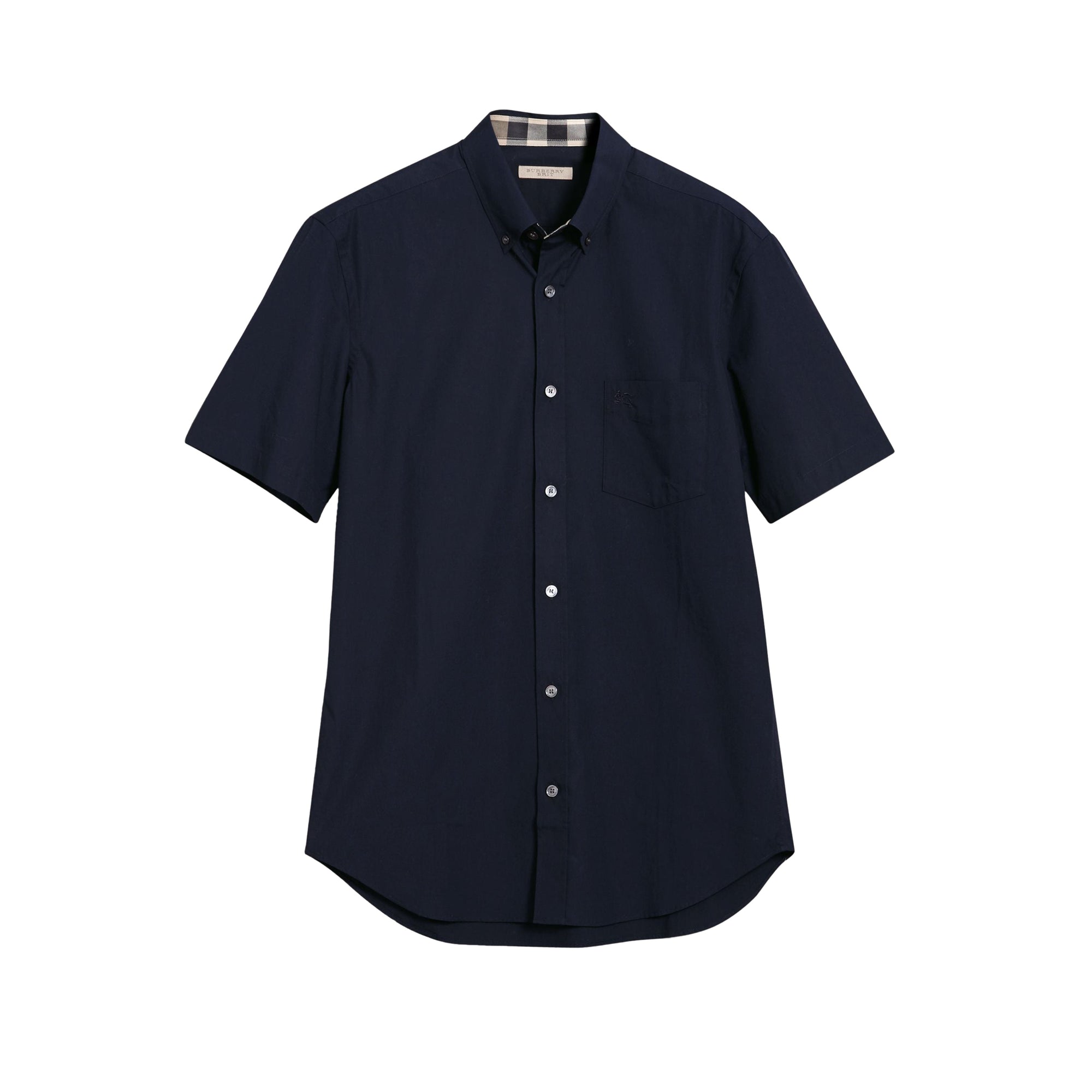 Chemise à manches courtes en popeline de coton extensible - Navy