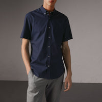 Chemise à manches courtes en popeline de coton extensible - Navy