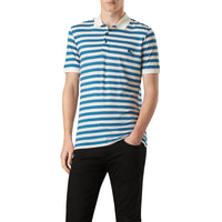 Polo en coton rayé - Blue Azure & White