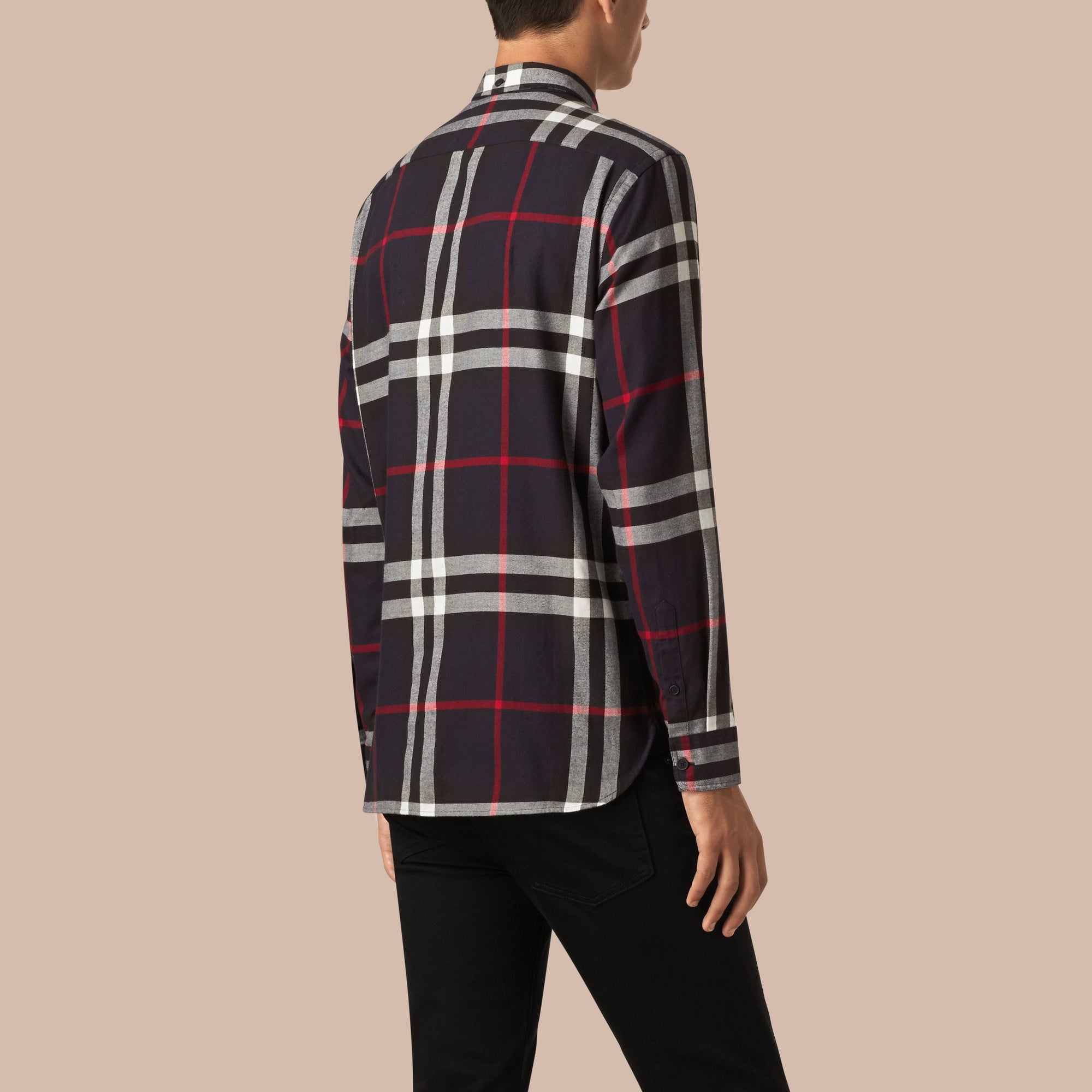Chemise en flanelle de coton à motif check - Navy