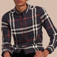 Chemise en flanelle de coton à motif check - Navy