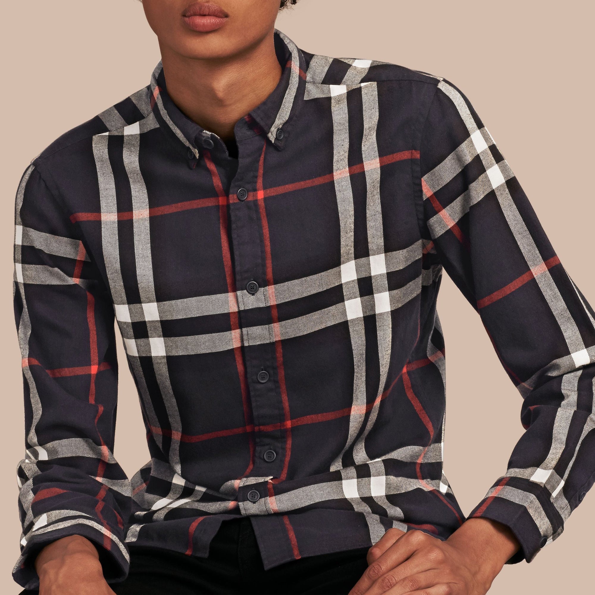Chemise en flanelle de coton à motif check - Navy