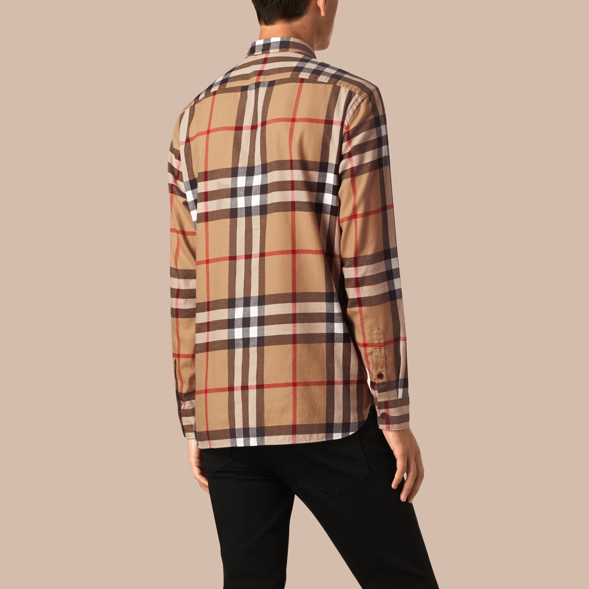 Chemise en flanelle de coton à motif check - Camel
