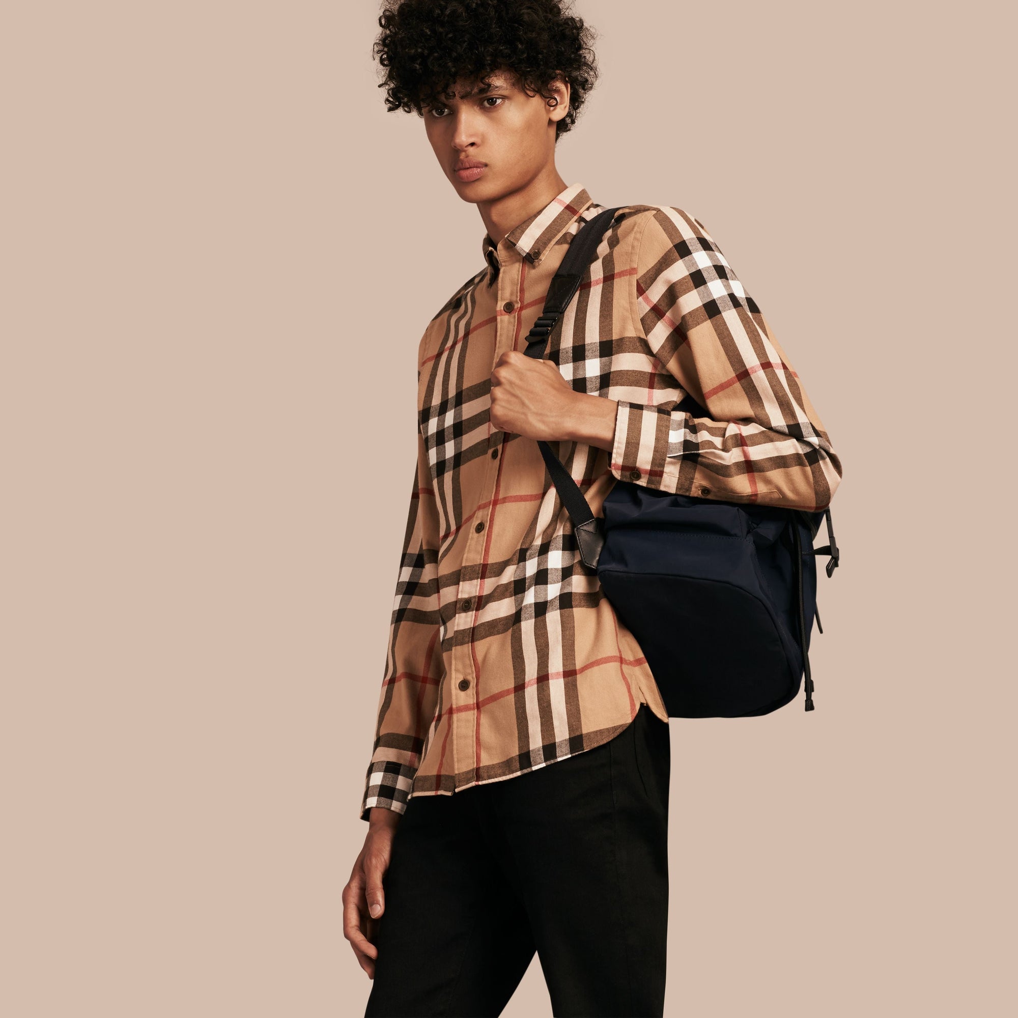 Chemise en flanelle de coton à motif check - Camel