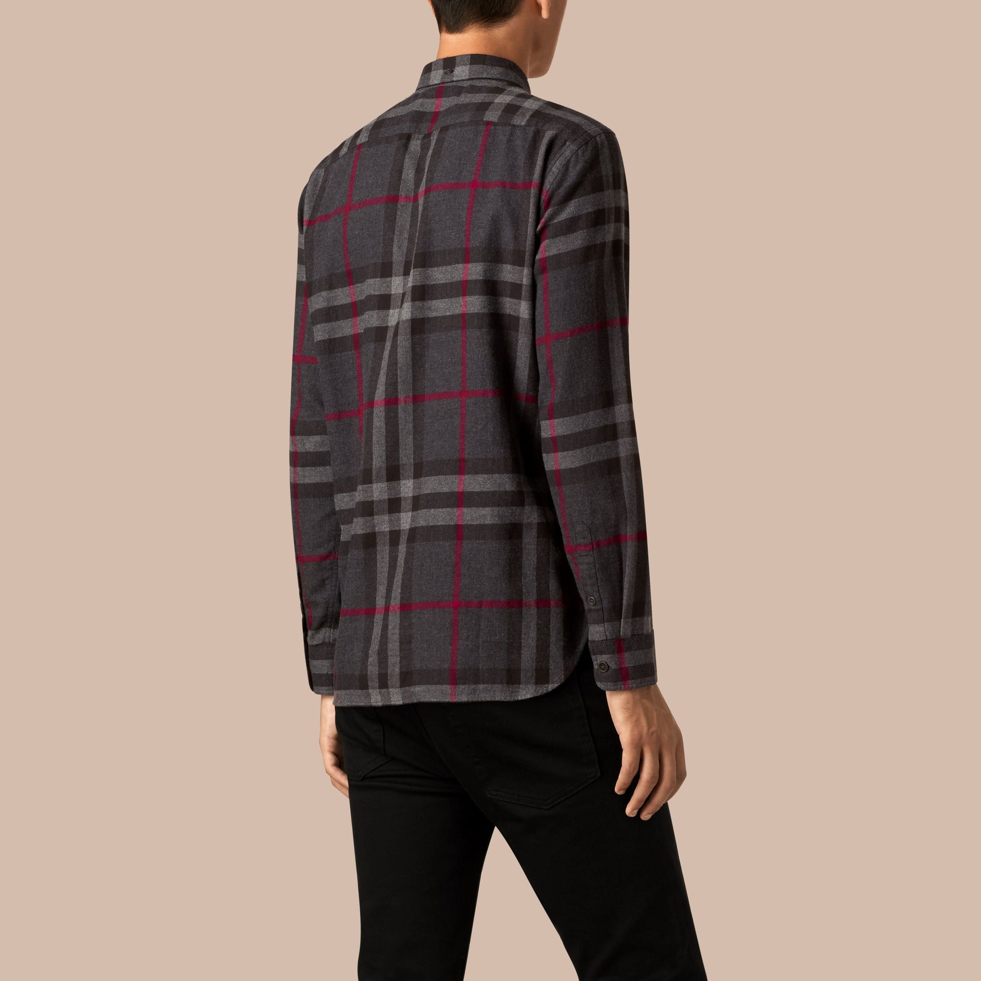 Chemise en flanelle de coton à motif check - Charcoal