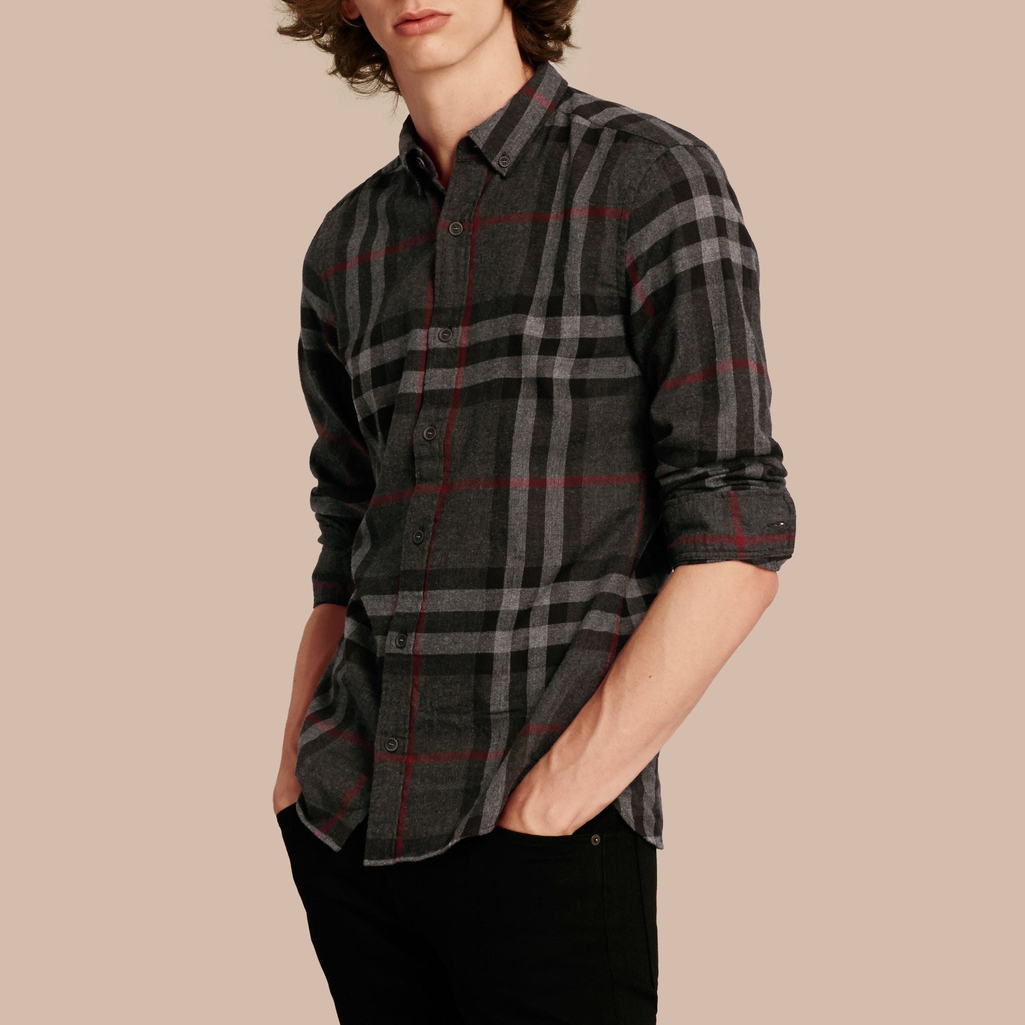 Chemise en flanelle de coton à motif check - Charcoal