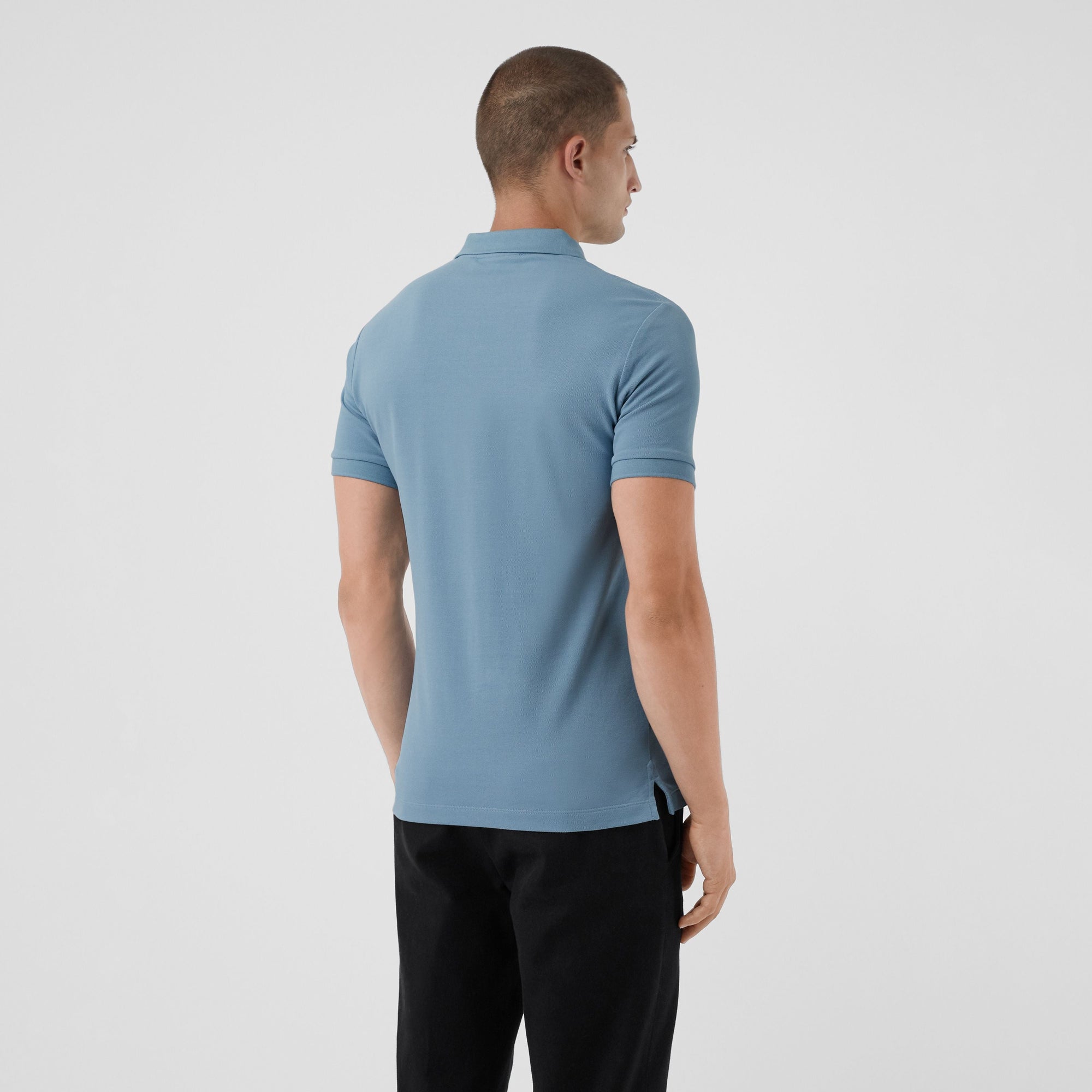 Polo en piqué de coton avec patte à motif check - Pale Blue