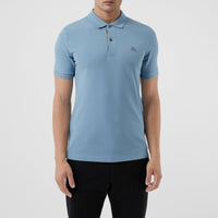 Polo en piqué de coton avec patte à motif check - Pale Blue