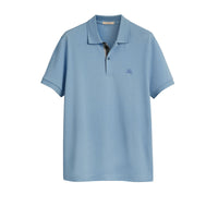 Polo en piqué de coton avec patte à motif check - Pale Blue