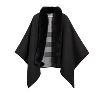 Poncho en laine mérinos avec parement en fourrure - Charcoal