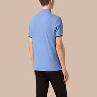 Polo en piqué de coton avec revers de manche contrastants - Hydrangea Blue