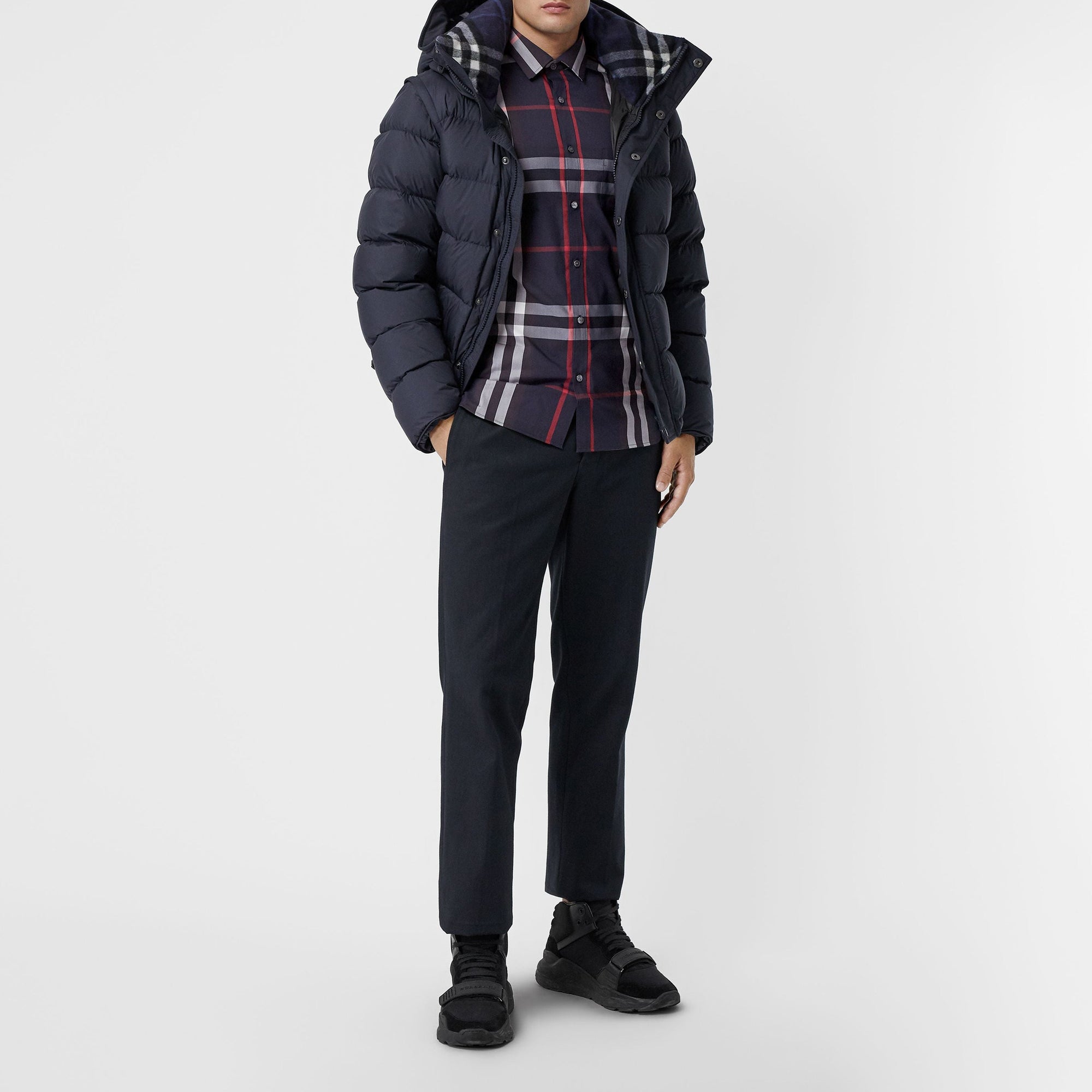 Chemise en coton extensible à motif check - Navy