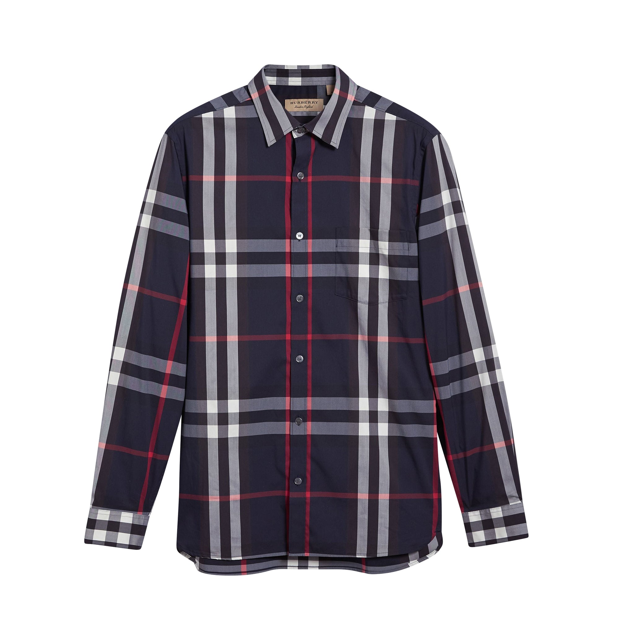 Chemise en coton extensible à motif check - Navy