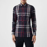 Chemise en coton extensible à motif check - Navy