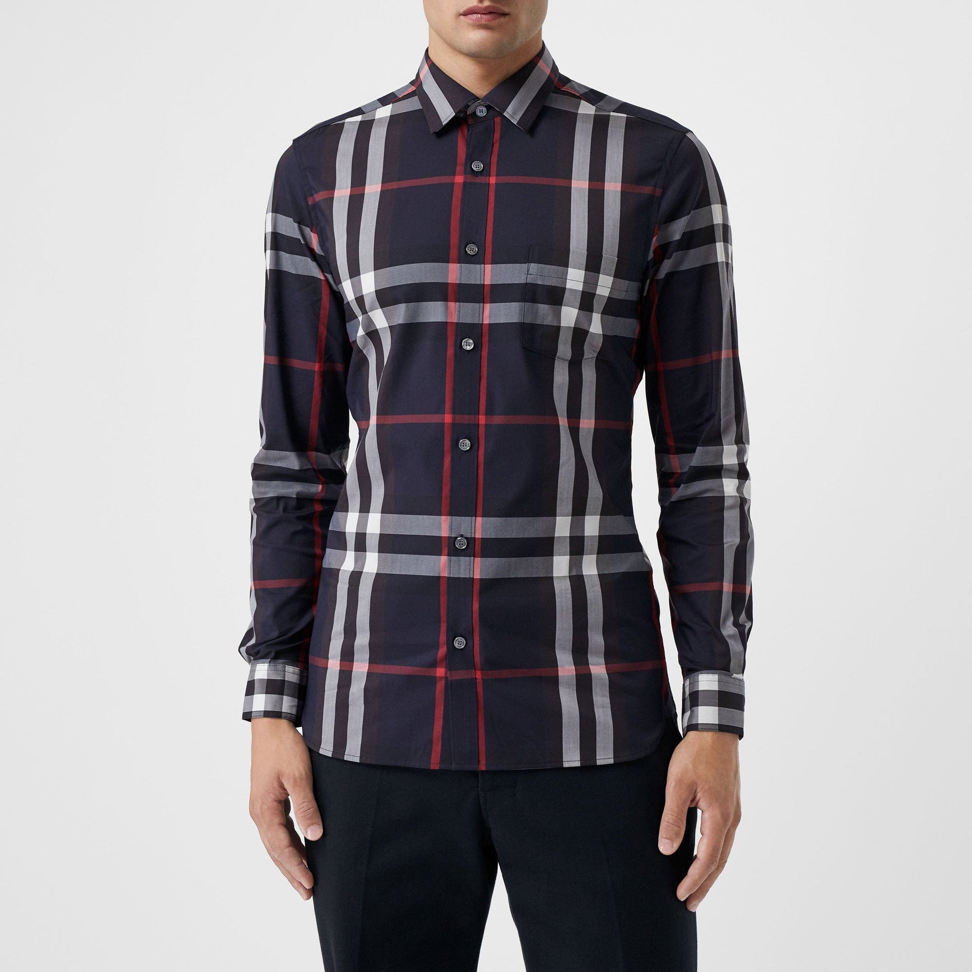 Chemise en coton extensible à motif check - Navy