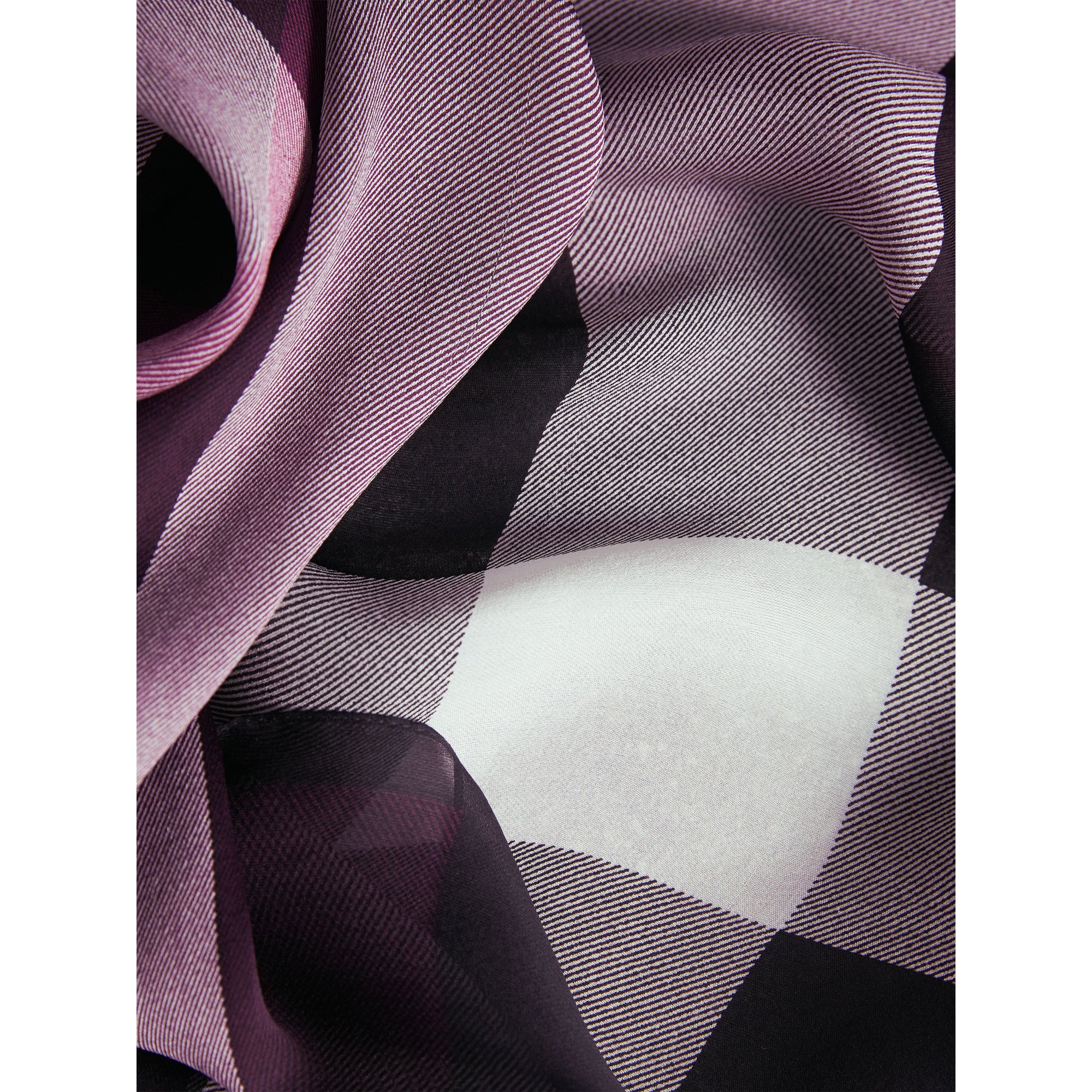 Écharpe en soie légère à motif check - Aubergine