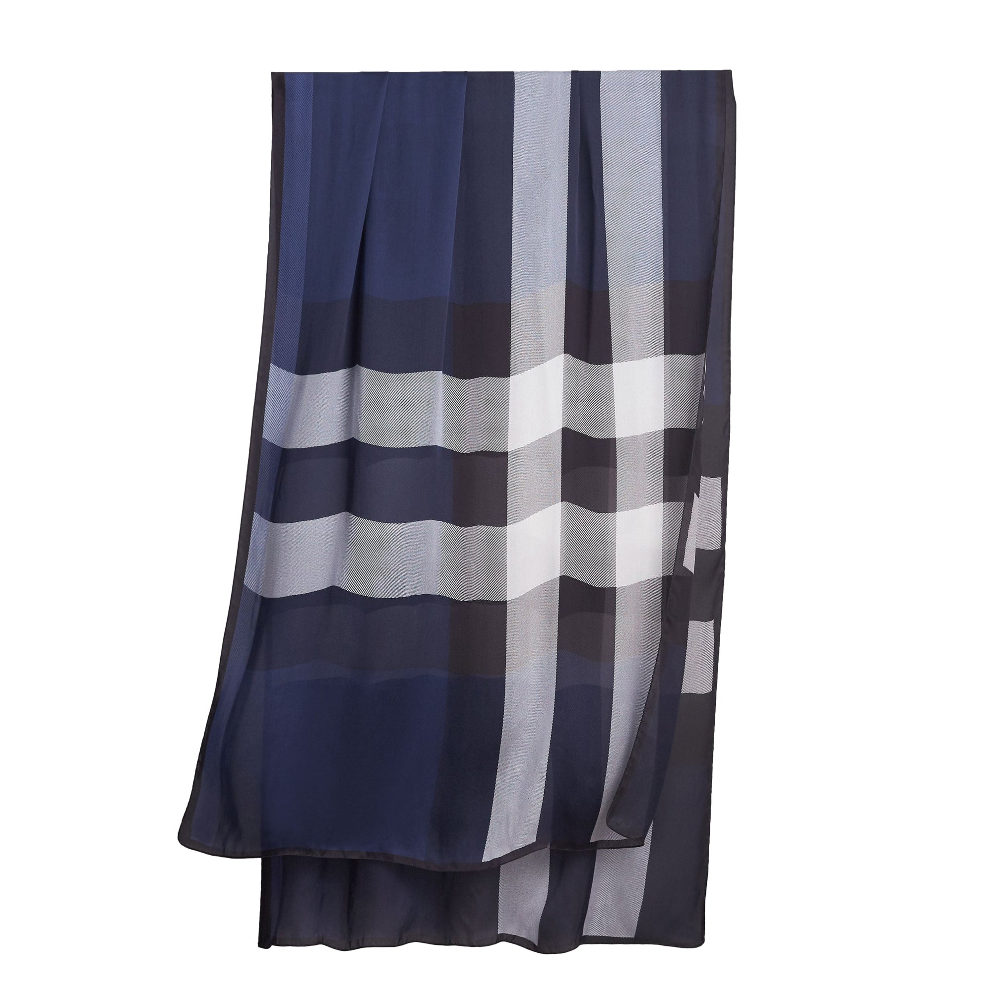 Écharpe en soie légère à motif check - Indigo Blue