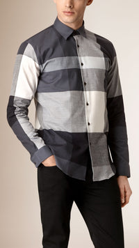 Chemise en coton de coupe moderne à motif check - Charcoal