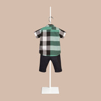 Chemise en coton à manches courtes avec motif check - Aqua Green