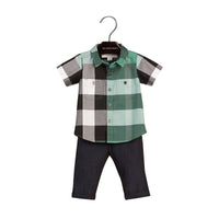 Chemise en coton à manches courtes avec motif check - Aqua Green