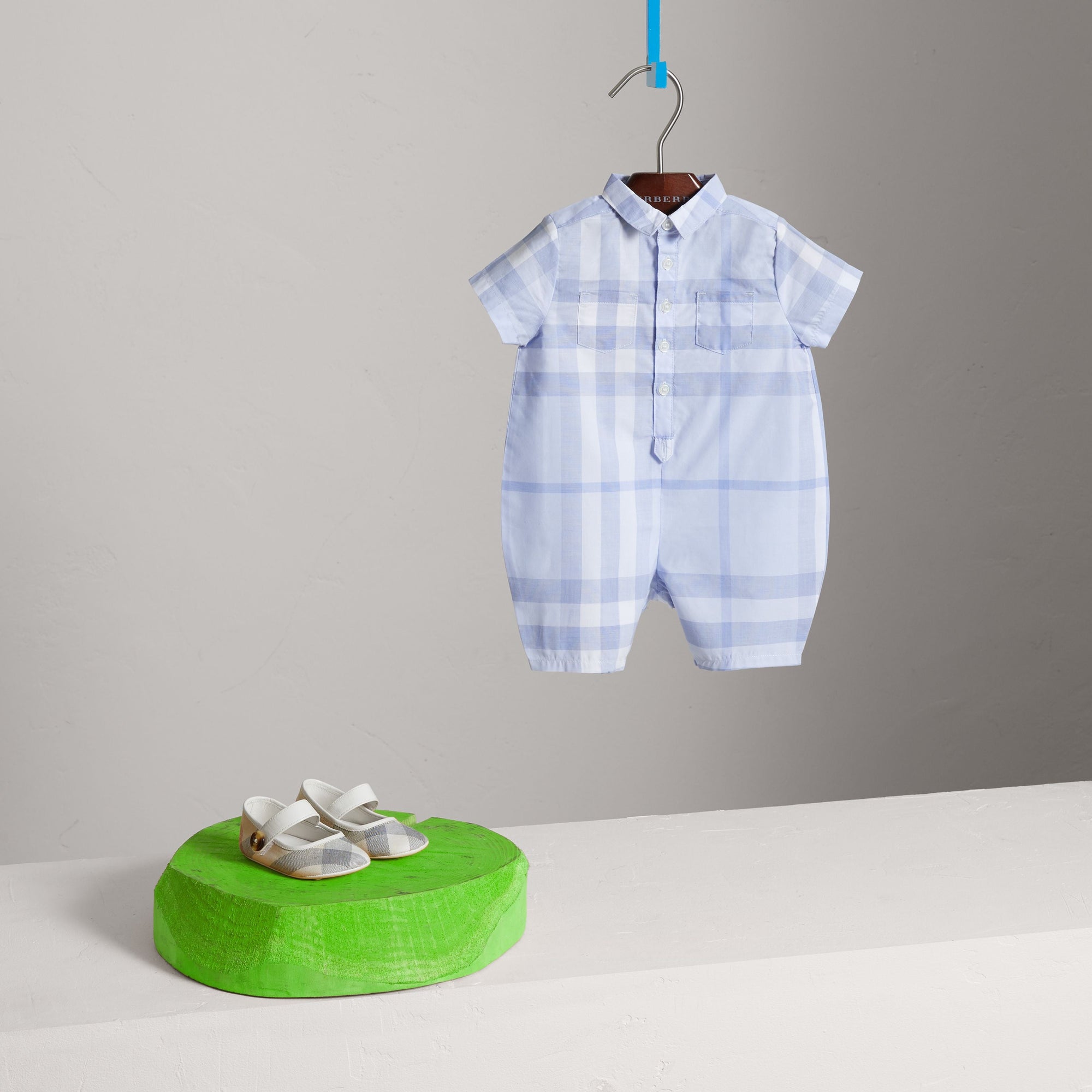 Combinaison en coton à motif check - Ice Blue