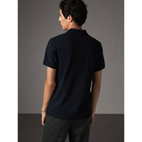 Polo en piqué de coton avec patte à motif check - Dark Navy