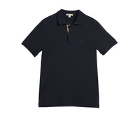 Polo en piqué de coton avec patte à motif check - Dark Navy