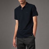 Polo en piqué de coton avec patte à motif check - Dark Navy