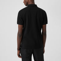Polo en piqué de coton avec patte à motif check - Black