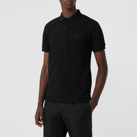 Polo en piqué de coton avec patte à motif check - Black