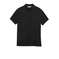 Polo en piqué de coton avec patte à motif check - Black