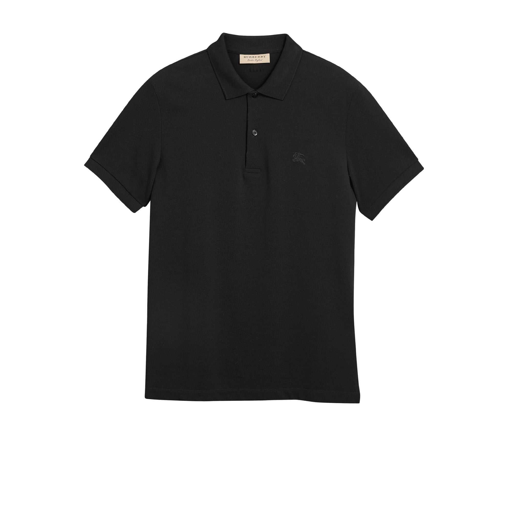 Polo en piqué de coton avec patte à motif check - Black