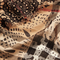 Écharpe imprimé patchwork en laine & soie - Camel & Black
