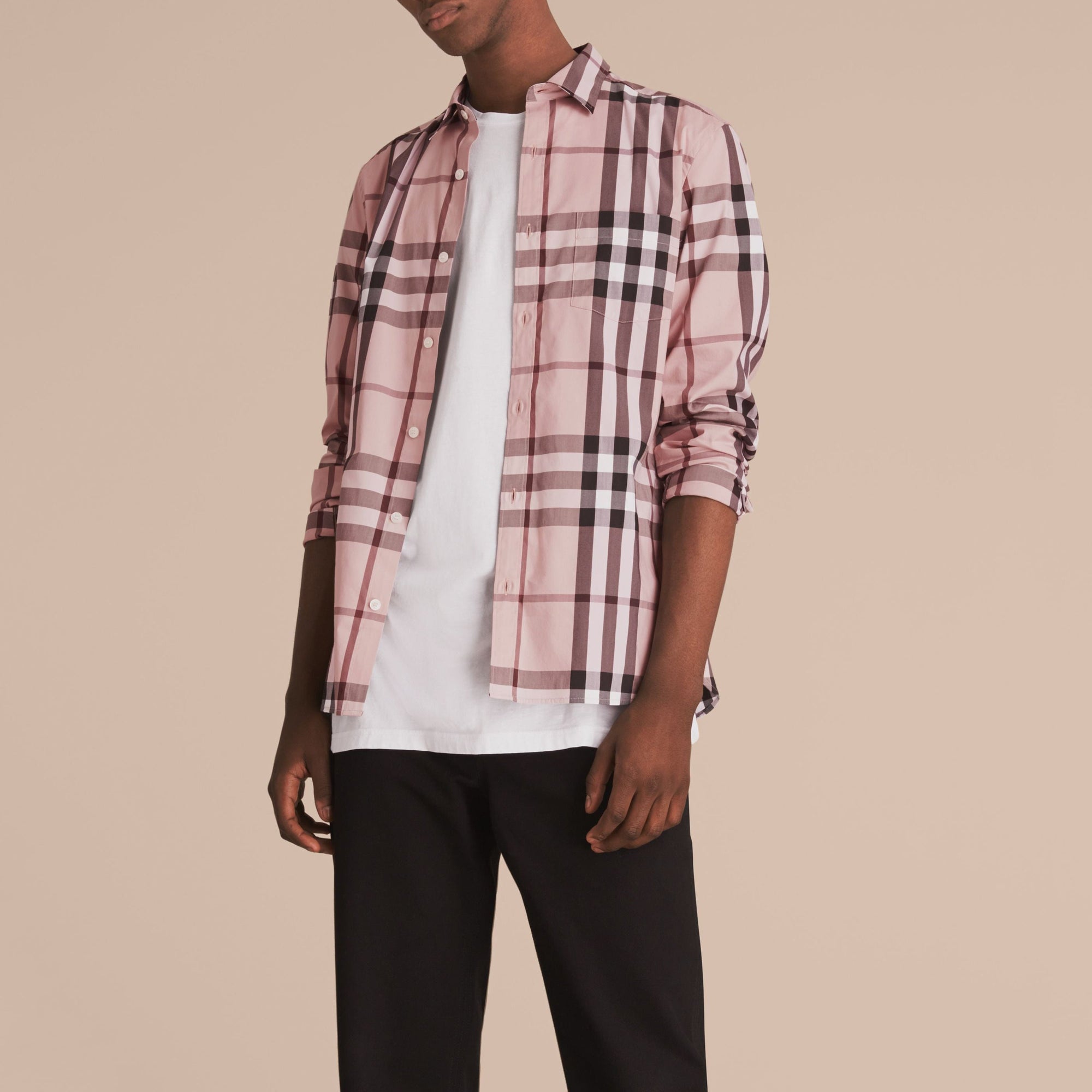 Chemise en coton extensible à motif check - Chalk Pink