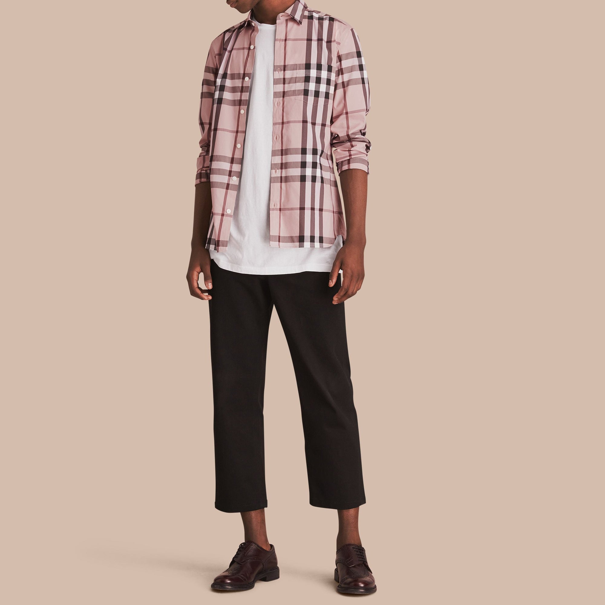 Chemise en coton extensible à motif check - Chalk Pink