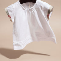 T-shirt en coton avec plis et motif check - White