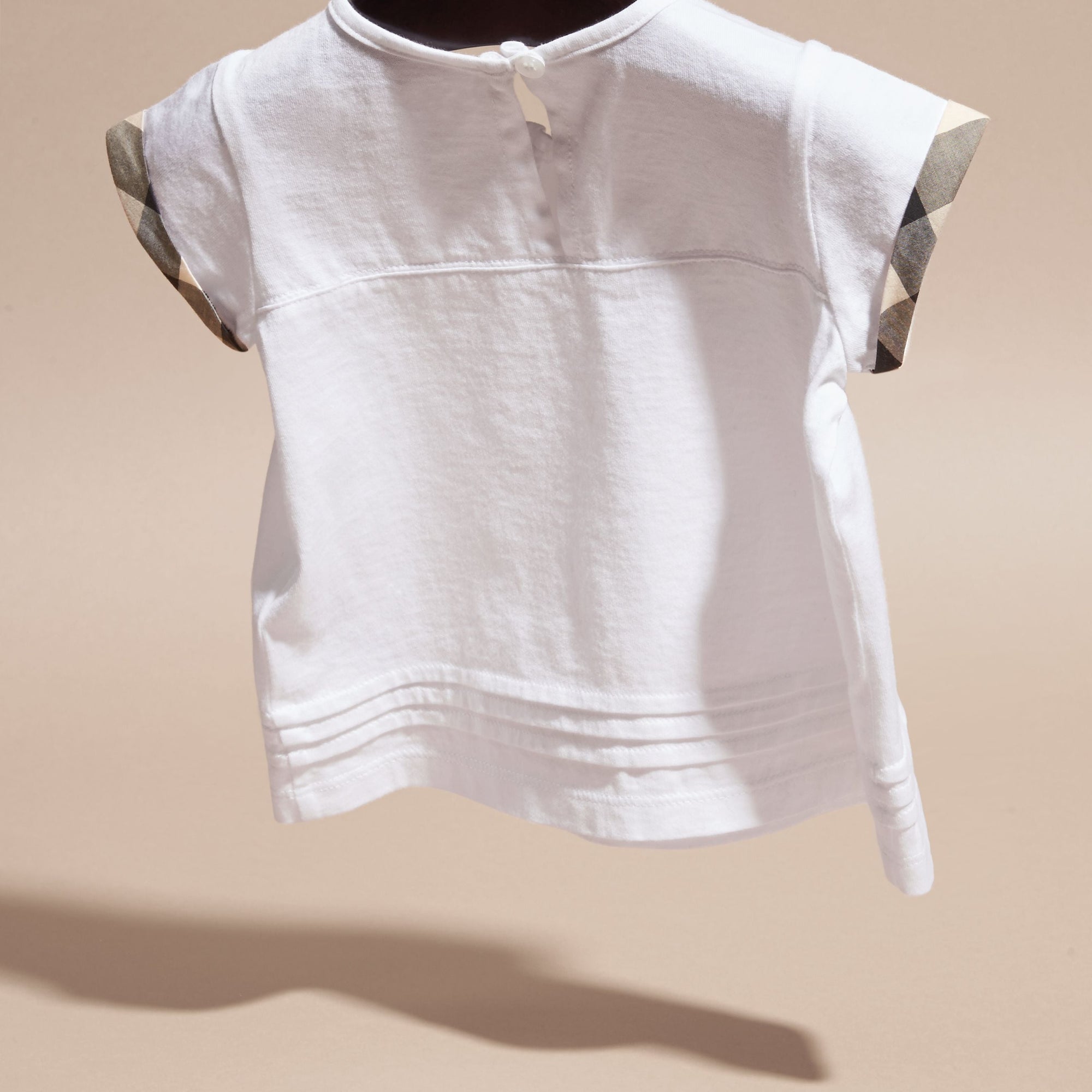 T-shirt en coton avec plis et motif check - White