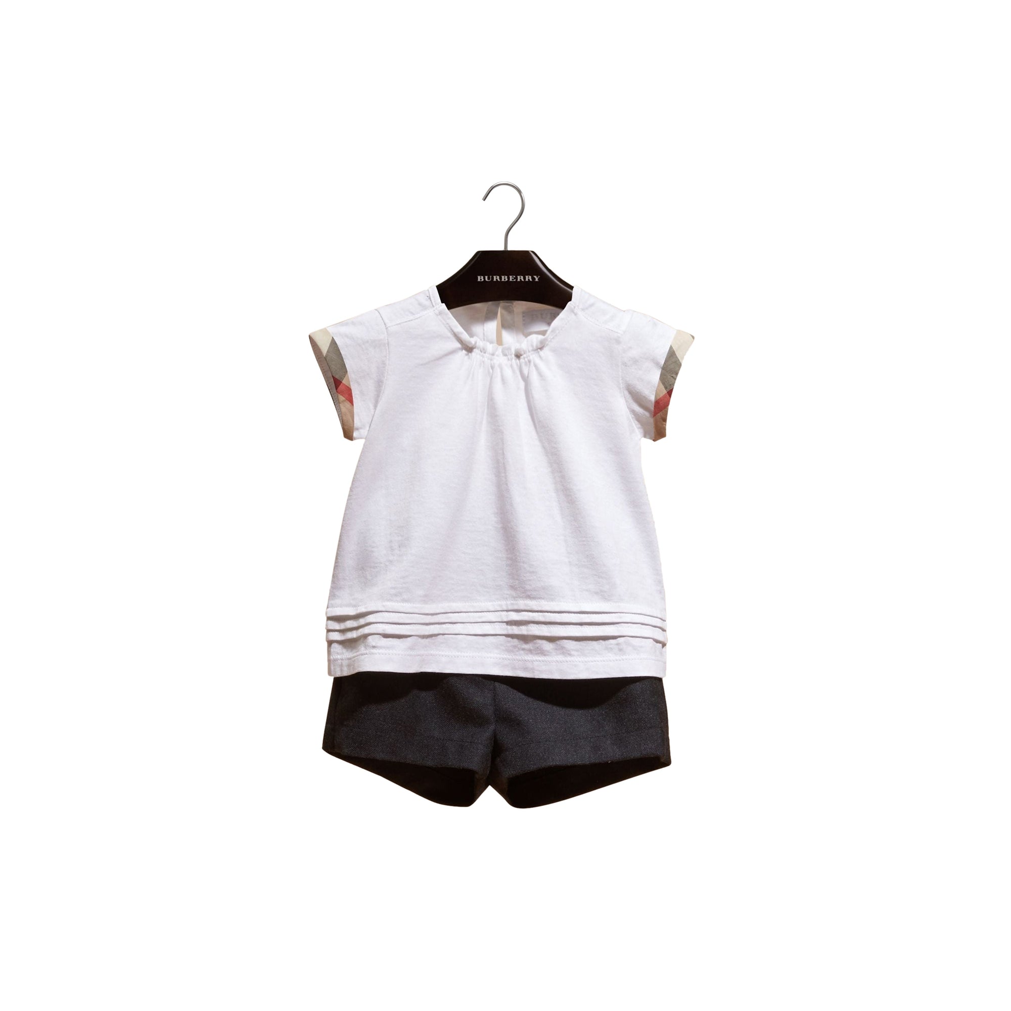 T-shirt en coton avec plis et motif check - White