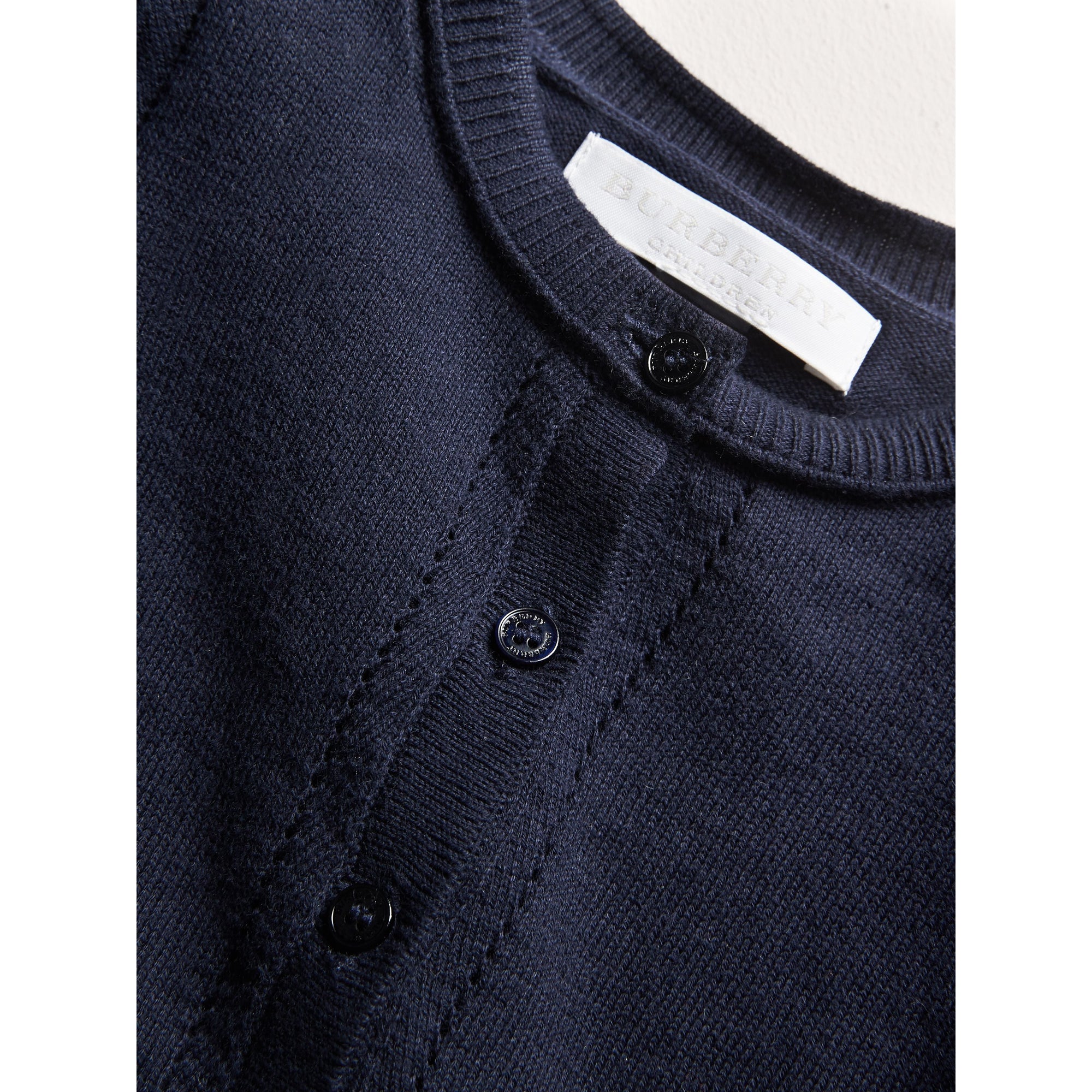 Cardigan en coton avec poignets à motif check - Navy