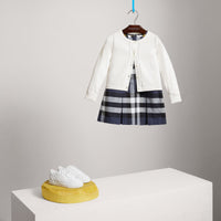 Cardigan en maille de coton avec poignets à motif check - White