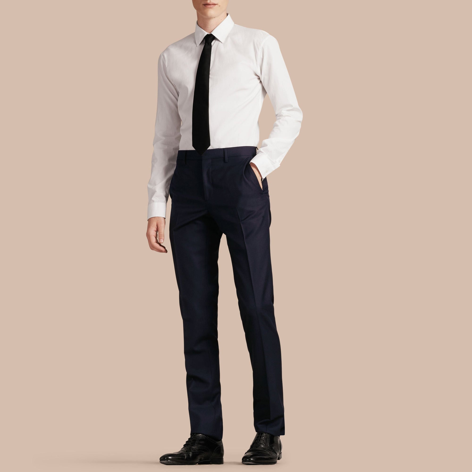 Pantalon de coupe slim en laine - Navy