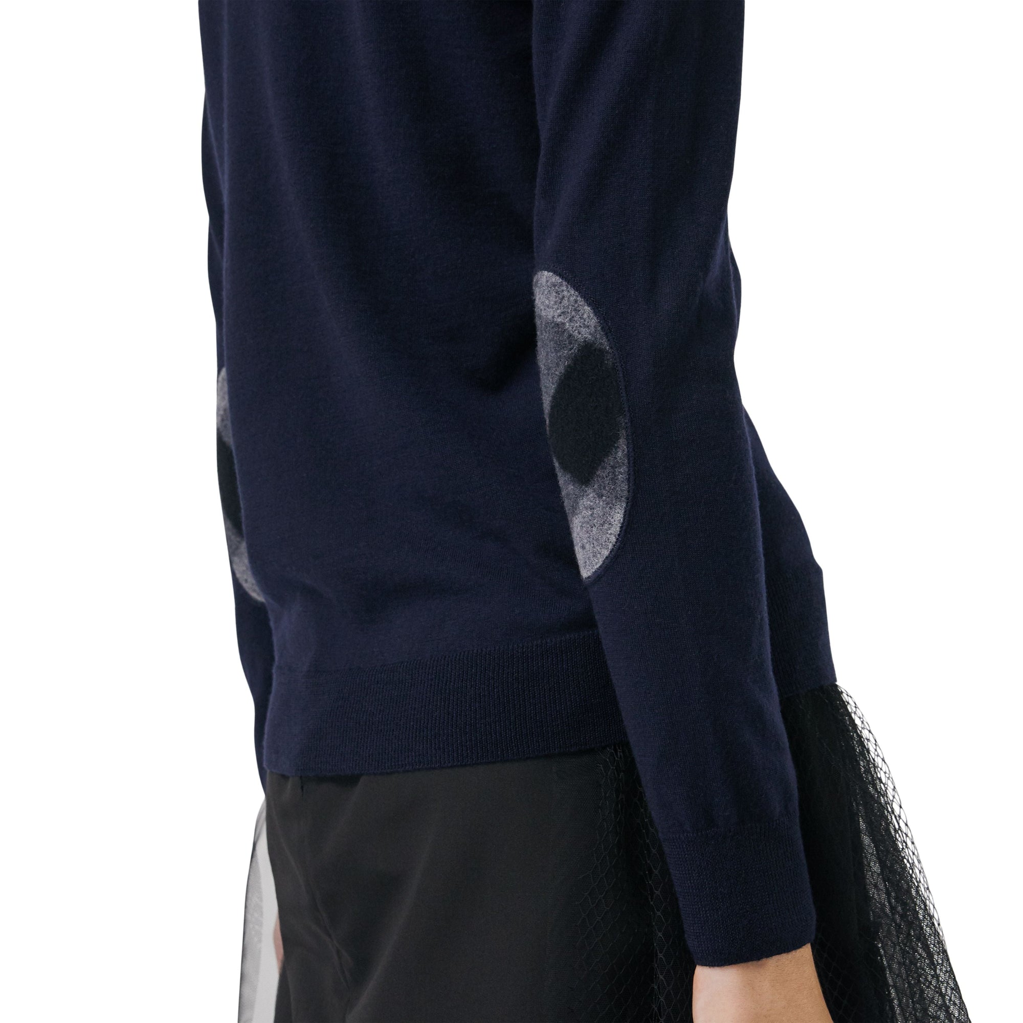 Cardigan en laine mérinos avec éléments check - Navy