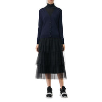 Cardigan en laine mérinos avec éléments check - Navy