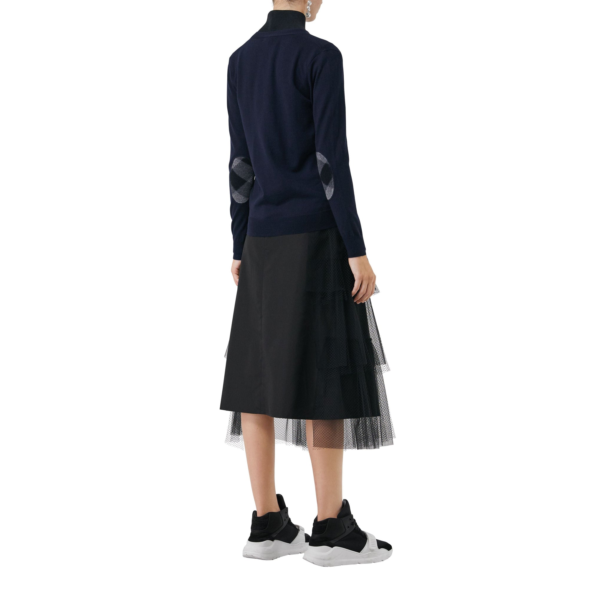 Cardigan en laine mérinos avec éléments check - Navy